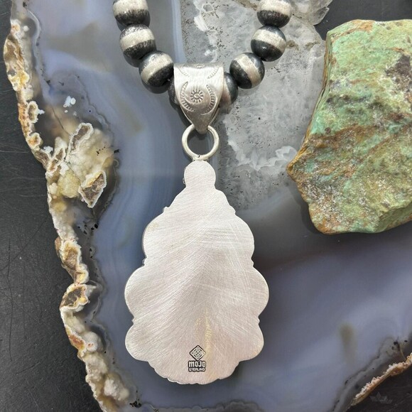 Sterling Silver Southwestern Style Teardrop Peanut Obsidian Pendant For Women - Picture 7 of 10